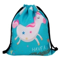 Blue unicorn drawstring backpack with magical print and black rope shoulder straps - Unicorn Pattern (skd29048)