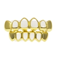 Set de grillz hip hop plaqué or poli pour les rangées de dents supérieures et inférieures - Ensemble Or (Ajouré Lisse)