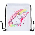 White drawstring bag with colorful unicorn print and rainbow accents for children - Fat Unicorn Print (skd29004)