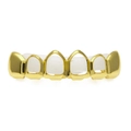 Grillz hip hop 6 dents plaqués or poli avec barrette de fixation et design ajouré - Dents Supérieures en Or (Ajouré Lisse)