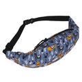 Detail of digital alpaca print on blue sports fanny pack with adjustable strap - Navy Alpaca Cactus (yab953)