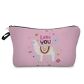 Pink alpaca makeup bag featuring a cute white llama print and sturdy black zipper detail - Light Pink Love Llama (hzb930)