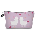 Detailed view of the purple alpaca makeup bag featuring heart prints and a black zipper - Light Purple Kissing Llamas (hzb932)