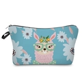 Detail showing the durable canvas texture and cute alpaca print on the blue toiletry bag - Sky Blue Daisy Llama (hzb936)
