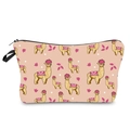 Close-up of pink alpaca print makeup bag with black zipper closure and side handle strap - Pink All-over Llama (hzb957)