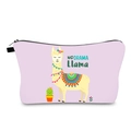 Detail van paars canvas make-uptasje met alpaca-print en stevige zwarte metalen rits - Paars Llama Stijl (hzb979)