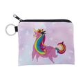 Detail showing the pink starry alpaca pattern and metal keyring of the small canvas coin pouch - Starry Unialpaca (lqb3015)