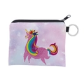 Pink starry night alpaca coin purse with a creative llama design and metal keychain ring - Pink Purple Starry Sky Llamacorn