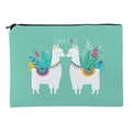 Mintgrüne Segeltuch Kosmetiktasche mit LLAMA LOVE Alpaka-Druck und Reißverschluss - Minzgrünes Alpaka-Muster Stil (fxhzb771)
