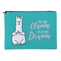 Beauty case verde acqua con stampa lama yoga e frase THIS YOGA llama LIVES WITHOUT Drama - Verde Lago
