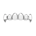 Grillz hip-hop argentés polis à six dents avec finition métallique lisse et brillante - Dents Supérieures en Argent (Crocs Entièrement Ajourés)