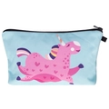 Make-up Tasche mit pinkem Einhorn-Druck, hellblauem Hintergrund und schwarzem Reißverschluss - Süßes Herz Einhorn-Stil (hzb738)