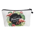 Detail of tropical flamingo print on white canvas makeup bag with Hawaii paradise text - Tropical Hawaii Paradise (hzb892)