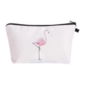 Detailed view of the cute flamingo print on the white canvas cosmetic travel bag - Geometric Color Block Flamingo (hzb893)