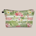 Detailed view of tropical bird print on cosmetic bag with flamingo and floral pattern - Striped Tropical Leaf Flamingo (hzb915)