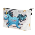 Portable white makeup bag with cute blue running unicorn print and black zipper closure - Blue Cartoon Unicorn (hzb874)