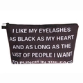 Detail of black canvas toiletry bag with zipper and funny quote print for travel - Black Letter Quote Style (hzb843)