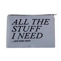 Square grey canvas makeup bag with black zipper and minimalist letter print slogan - Gray Slogan Print Style (fxhzb754)