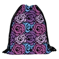 Drawstring toiletry bag featuring vibrant purple and blue rose floral patterns on white - Rose Floral Style (skd29054)