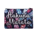 Hakuna Matata canvas cosmetic bag with vibrant feather print and metal zipper - Multicolor Feather Hakuna Matata Print (fxhzb712)