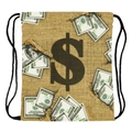 Polyester rugzak met trekkoord met 100 dollarbiljet print en groot zwart dollarteken - Amerikaanse Dollar Print Stijl (skd27134)