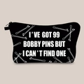 Black makeup bag with funny Bobby Pins print for women, featuring a secure zipper closure - 99 Bobby Pins Style (hzb1519)