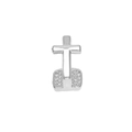 Boucle d'oreille croix argentée minimaliste avec base texturée en acier poli - Dent Unique en Argent (Style Croix)