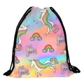 Rainbow unicorn drawstring storage bag with Oh Yeah slogan on polyester fabric - Colorful Rainbow Unicorn (skd29071)