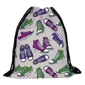Portable drawstring storage bag featuring creative purple and green canvas shoe patterns - Sneakers Pattern (skd29055)