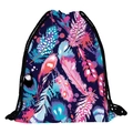Drawstring storage bag featuring colorful feather prints on deep blue polyester fabric - Colorful Feather Print (skd27144)