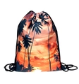 Drawstring sackpack featuring a vibrant tropical sunset print with palm tree silhouettes - Sunset Glow Pattern (skd27016)