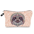 Detailed view of bohemian sloth print makeup bag with mandala pattern and wristlet strap - Hzb952