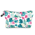 Detalle del neceser floral con estampados de hibisco, hojas de palma y asa de mano - Floral Tropical (hzb970)