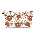 Detailed view of sloth print makeup bag with durable zipper and high-quality polyester texture - Hzb1025