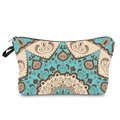 Dettaglio dei motivi mandala sulla borsa cosmetica da viaggio in tela blu - Mandala Etnico Marrone Fondo Blu Lago (17) / 25x17cm