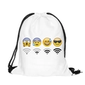 White drawstring bag featuring creative emoji prints and wifi signal icons - Creative Emoji White Print (skd27075)