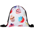 Drawstring canvas bag featuring colorful cupcake prints with sturdy black ropes - White Cupcake Print (skd27024)