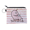 Detail of pink dinosaur coin purse with striped pattern, zipper, and silver keyring - Pink White Stripe Dinosaur Style (lqb3020)