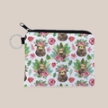 Detail of sloth pattern mini coin purse with tropical leaves and silver metal keychain - Watercolor Hand-painted Style Sloth (lqb3071)