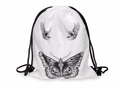 White drawstring storage bag with black butterfly and bird sketch printed pattern - Butterfly And Bird Print (skd27033)