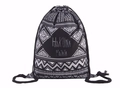 Black drawstring backpack with white geometric tribal print and Hakuna Matata text - Geometric Pattern Print (skd29017)