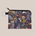 Detail of sloth Christmas print coin purse with a secure silver metal keychain ring - Dark Blue Santa Hat Sloth (lqb3276)
