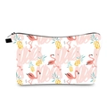 Nahaufnahme von Vogel- und Ananasdruck auf weißer Kosmetiktasche mit schwarzem Reißverschluss - Flamingo Ananas Stil (hzb1004)