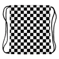 Detailed view of the black and white checkerboard drawstring backpack with thick ropes - Black and White Checkered Style (skd29074)