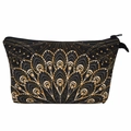 Trousse de maquillage noire polyvalente avec motif mandala doré et fermeture éclair - Style Imprimé Mandala (hzb976)
