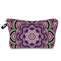 Mandala pattern makeup bag with black zipper and portable wrist strap on white background - Peach Pink Purple Geometric Mandala (hzb968)