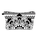 Detail view of the durable canvas makeup bag with black and white mandala patterns - Black White Mandala Geometric Pattern (hzb1026)