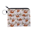 Waterproof sloth pattern coin purse with floral print and metal keyring keychain - Cute Sloth and Natural Flowers (lqb3030)
