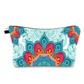 Detailed view of colorful mandala pattern makeup bag with black zipper and fabric puller - Cyan Rose Red Vivid Mandala (hzb1024)