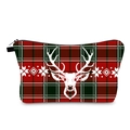 Weihnachtliche Kosmetiktasche mit rot-grünem Karomuster, weißem Hirschkopf und Schneeflocken - Weihnachts-Rentier-Karomuster (hzb1031)
